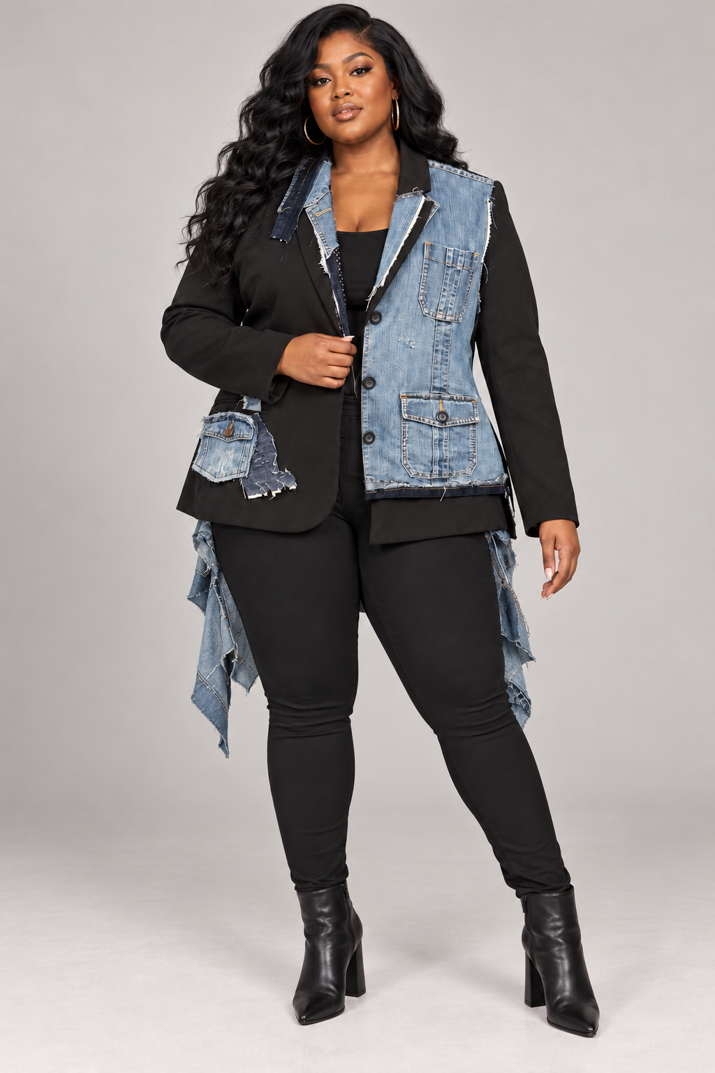 LaJa's Studios Up-cycled Denim Fringe Vest Jacket