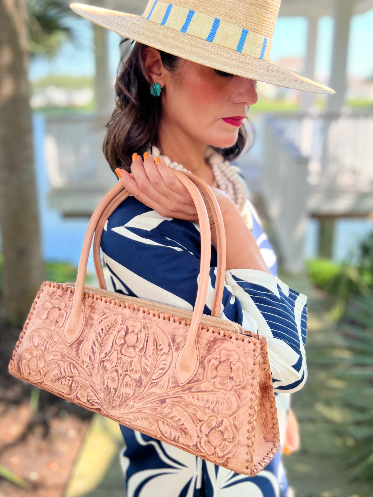 The Abby | Hand-Tooled Leather East to West Shoulder Handbag