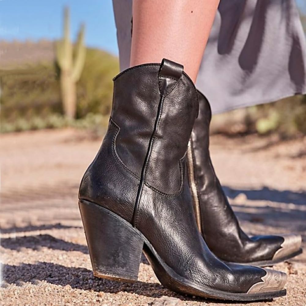 keleimusi Women's Western Cowgirl Ankle Boots Stacked Block Heel Cowboy Booties Steel Toe Heeled Short Cowboy Boots Side Zipper Western Booties for Womenkeleimusi Women's Western Cowgirl Ankle Boots Stacked Block Heel Cowboy Booties St…