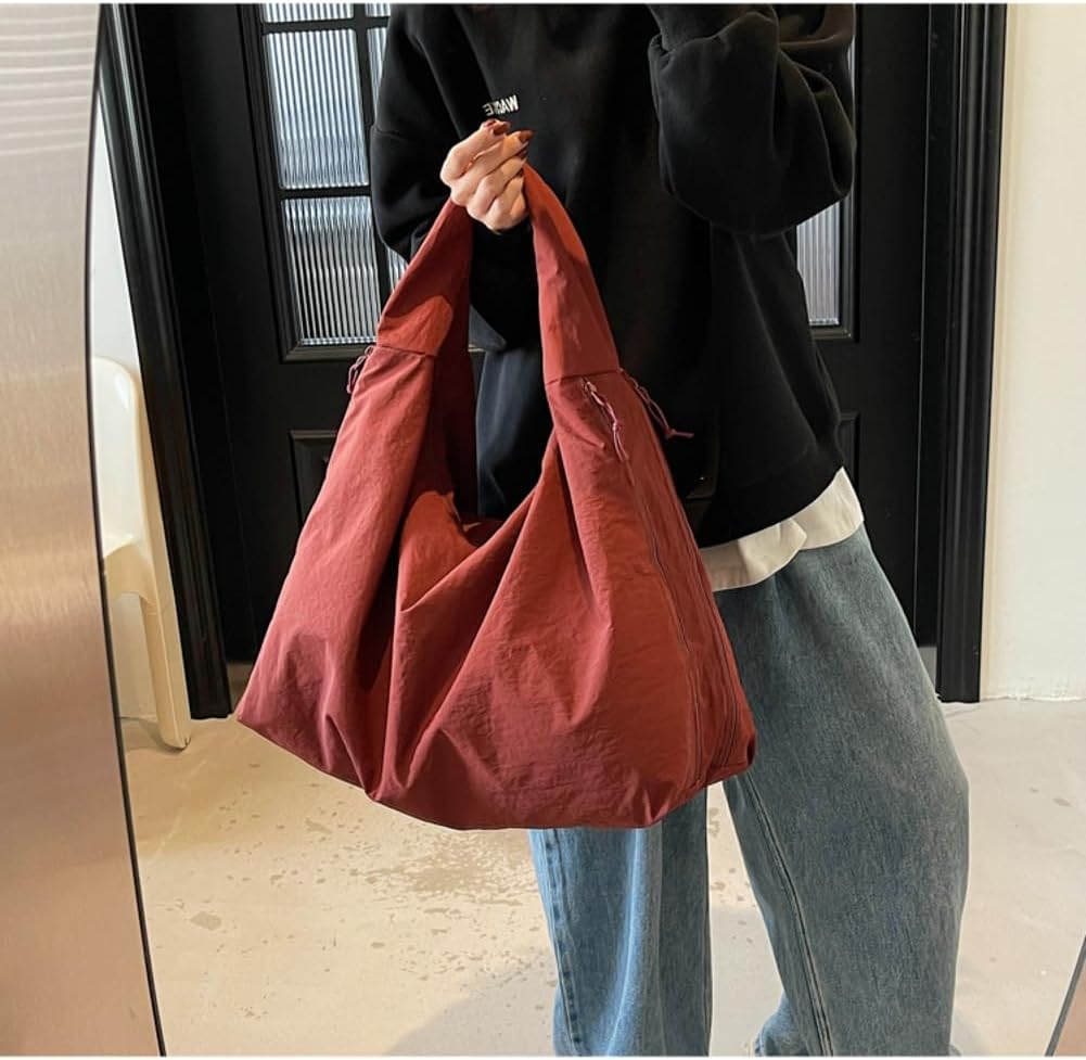 Women Slouchy Hobo Bag - Large Nylon Shoulder Crossbody Tote Handbag