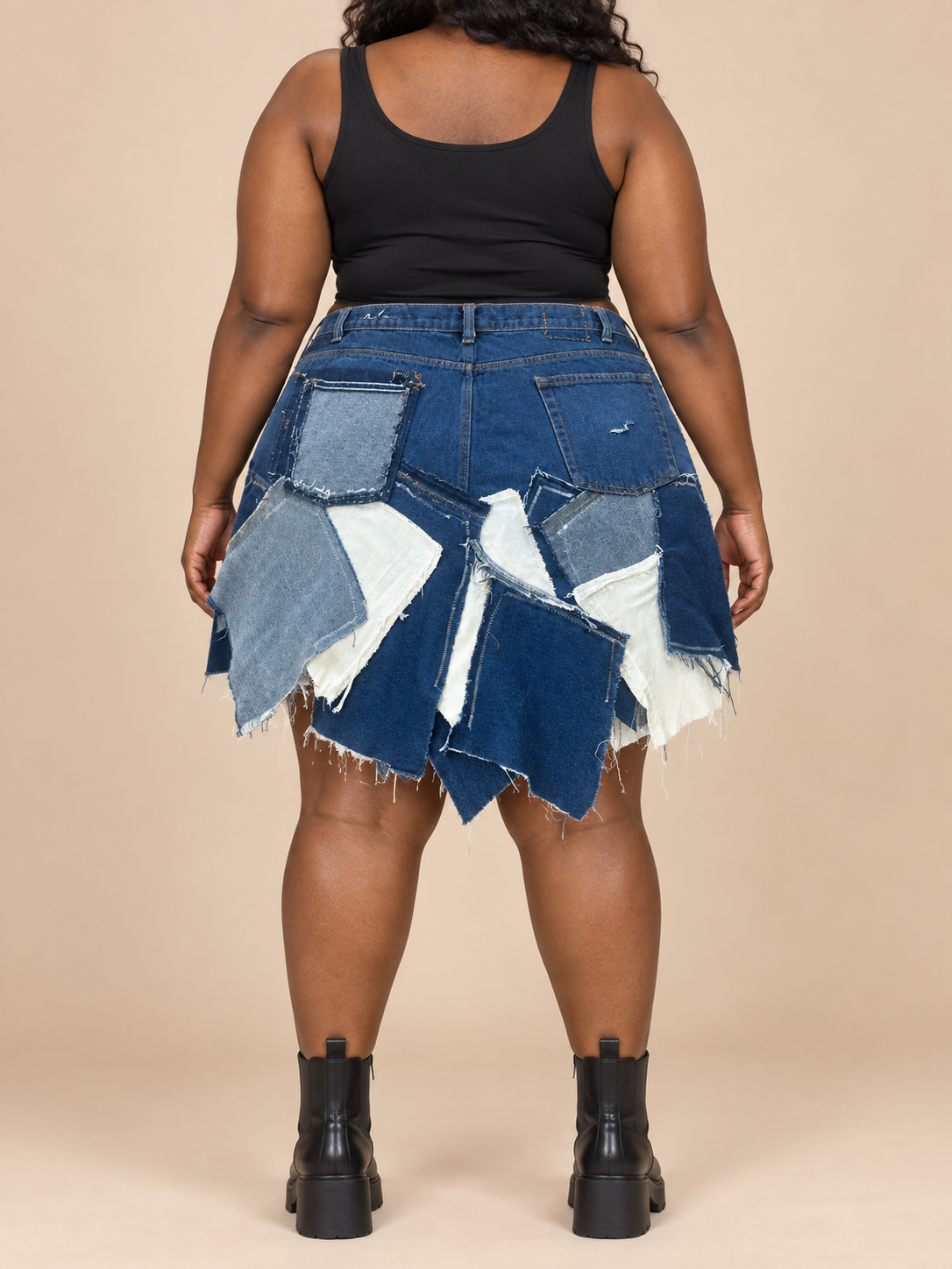Layered Patchwork Denim Skirt