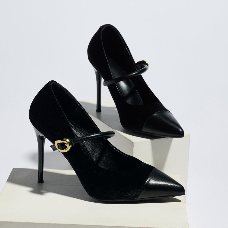 Women Stiletto Heel High Heel Shoes Pointed Toe Sexy Socialite French Shallow Mouth Pumps Satin Mary Jane Shoes