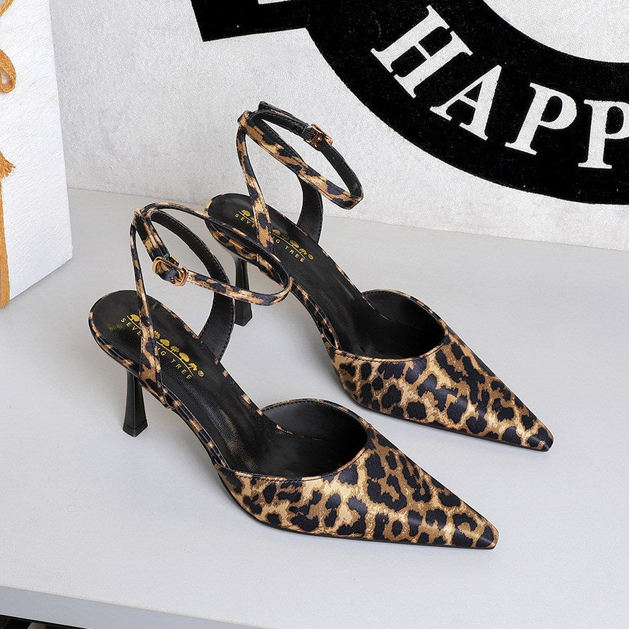 Sexy Nightclub Hollow Out Cutout out Stiletto Women Shoes Pointed Shallow Mouth Senior Satin Rear Empty Strap