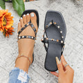Summer Women Shoes Plus Size Rivet Flat Flip Flops Women Outer Wear Square Toe Beach Slippers