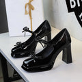 Sexy Patent Leather Bow Buckle Waterproof Platform Super High Heel Not Tired Feet Shoes