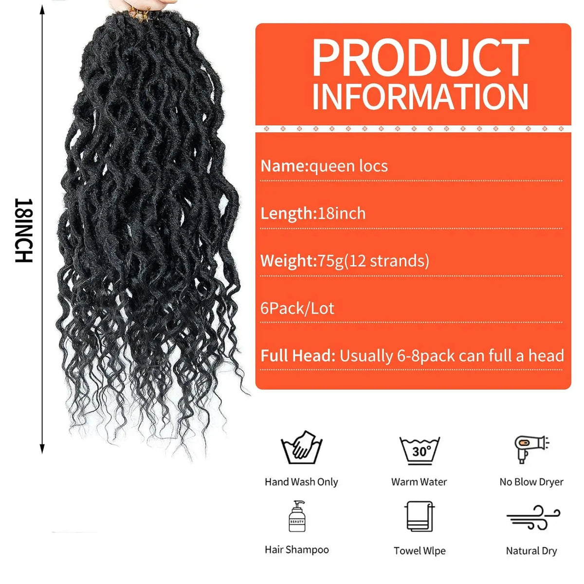 1/6Packs Goddess Locs Crochet Hair for Women,Pre Looped Crochet Braids with Wavy Curly Ends Queen Locs Synthetic Braid Extension