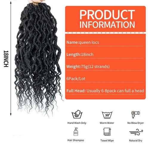 1/6Packs Goddess Locs Crochet Hair for Women,Pre Looped Crochet Braids with Wavy Curly Ends Queen Locs Synthetic Braid Extension