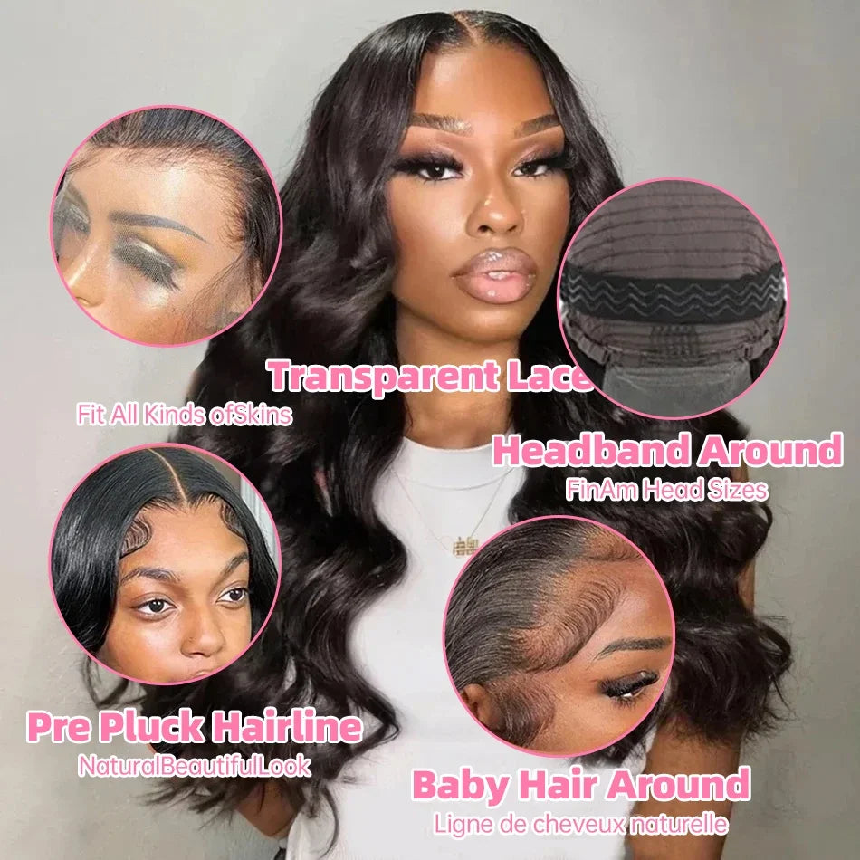 Brazilian Remy Human Hair Blend Lace Front Wig Natural Black Body Wave 13x4 HD Transparent Lace Frontal Pre Plucked For Women