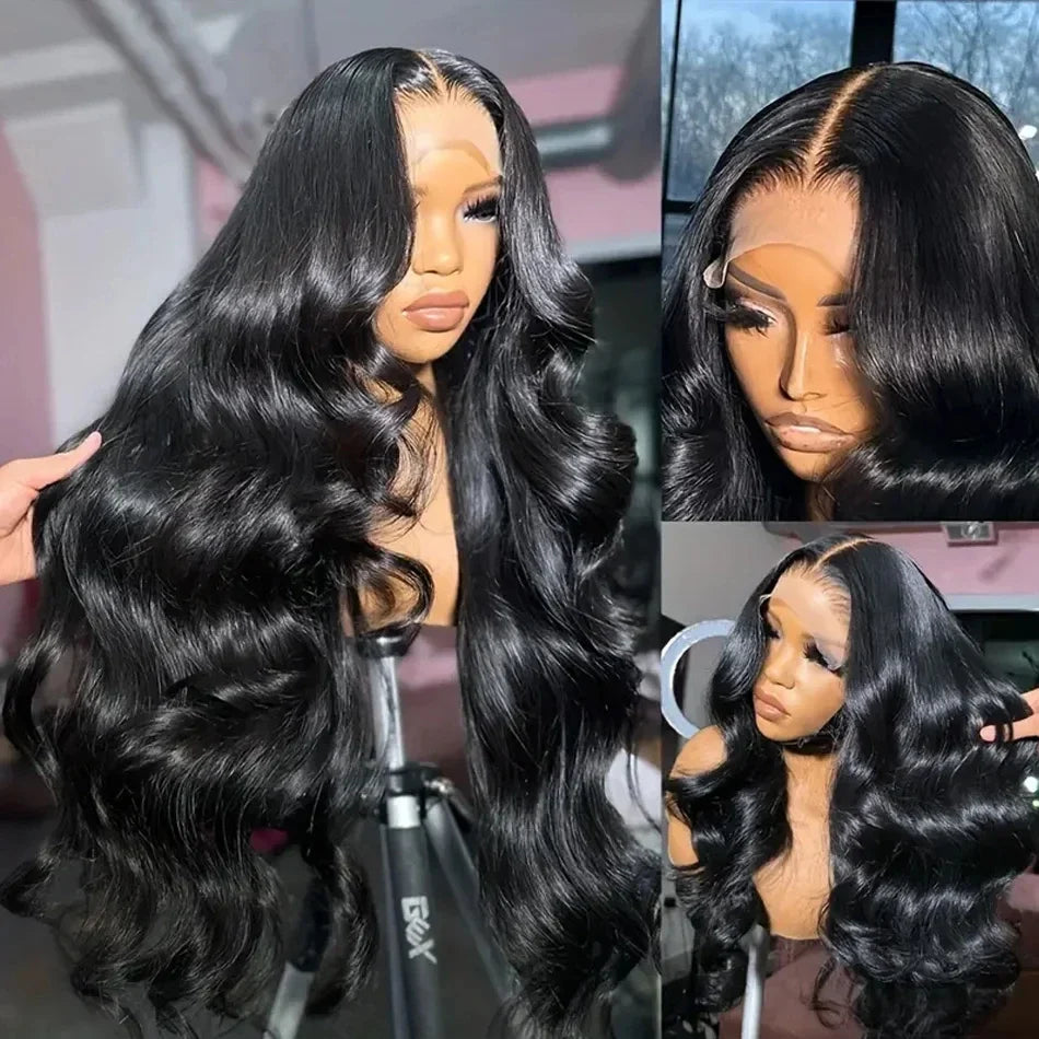 Brazilian Remy Human Hair Blend Lace Front Wig Natural Black Body Wave 13x4 HD Transparent Lace Frontal Pre Plucked For Women