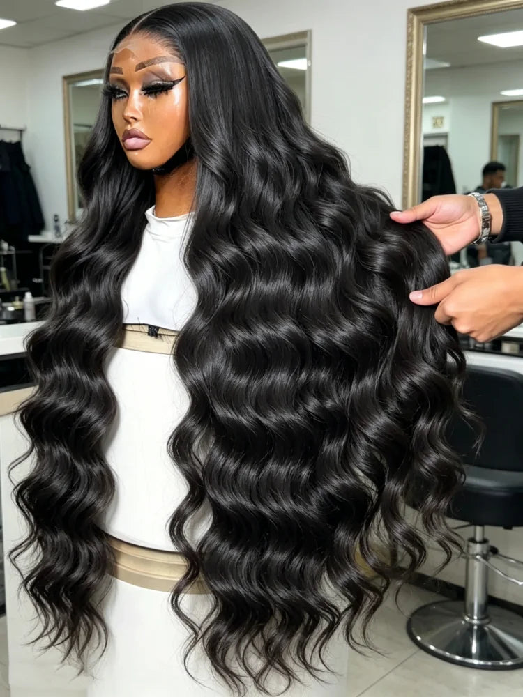 Brazilian Remy Human Hair Blend Lace Front Wig Natural Black Body Wave 13x4 HD Transparent Lace Frontal Pre Plucked For Women