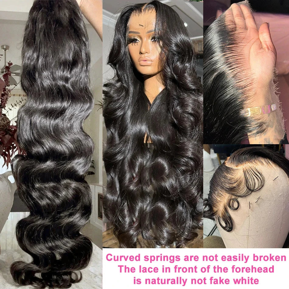 Brazilian Remy Human Hair Blend Lace Front Wig Natural Black Body Wave 13x4 HD Transparent Lace Frontal Pre Plucked For Women