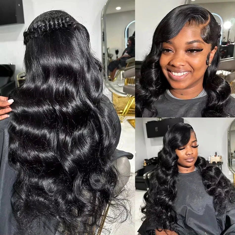 Brazilian Remy Human Hair Blend Lace Front Wig Natural Black Body Wave 13x4 HD Transparent Lace Frontal Pre Plucked For Women