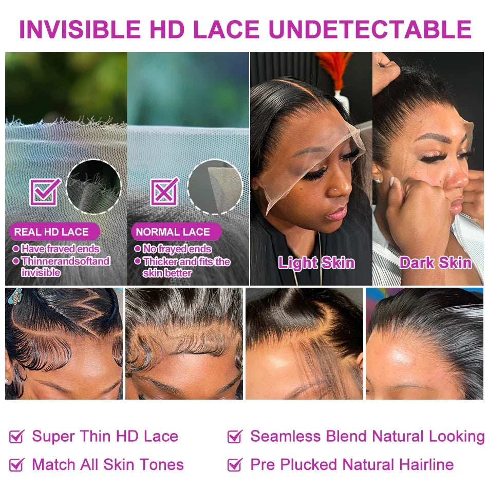 Brazilian Remy Human Hair Blend Lace Front Wig Natural Black Body Wave 13x4 HD Transparent Lace Frontal Pre Plucked For Women