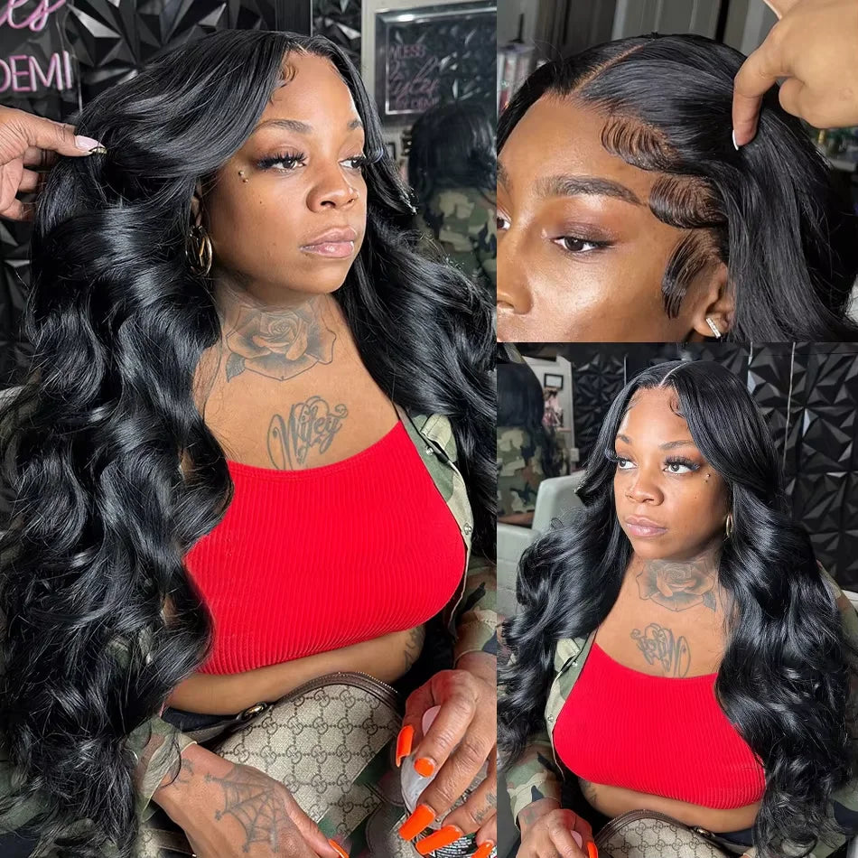 Brazilian Remy Human Hair Blend Lace Front Wig Natural Black Body Wave 13x4 HD Transparent Lace Frontal Pre Plucked For Women