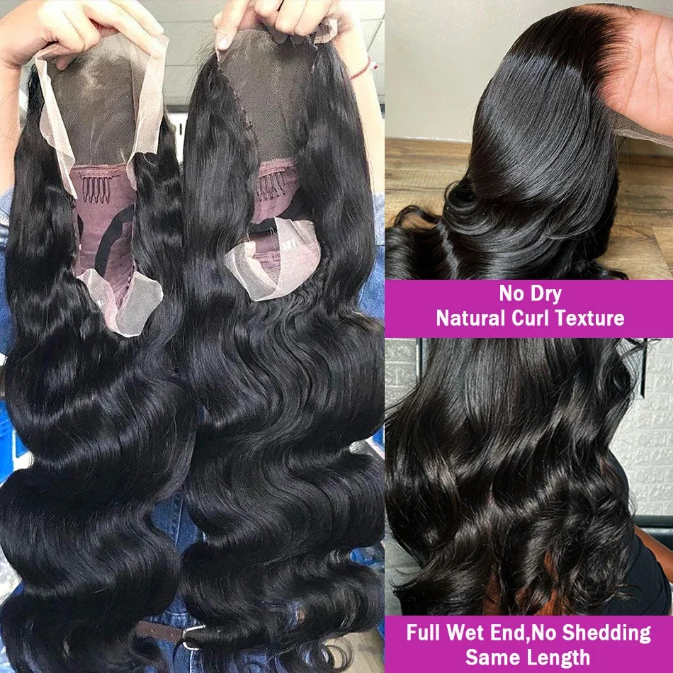 Brazilian Remy Human Hair Blend Lace Front Wig Natural Black Body Wave 13x4 HD Transparent Lace Frontal Pre Plucked For Women