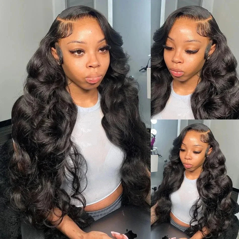 Brazilian Remy Human Hair Blend Lace Front Wig Natural Black Body Wave 13x4 HD Transparent Lace Frontal Pre Plucked For Women
