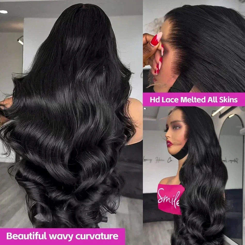 Brazilian Remy Human Hair Blend Lace Front Wig Natural Black Body Wave 13x4 HD Transparent Lace Frontal Pre Plucked For Women