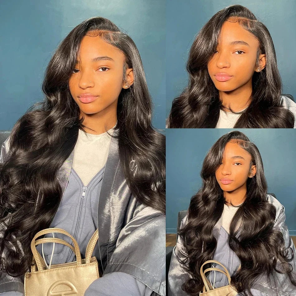 Brazilian Remy Human Hair Blend Lace Front Wig Natural Black Body Wave 13x4 HD Transparent Lace Frontal Pre Plucked For Women