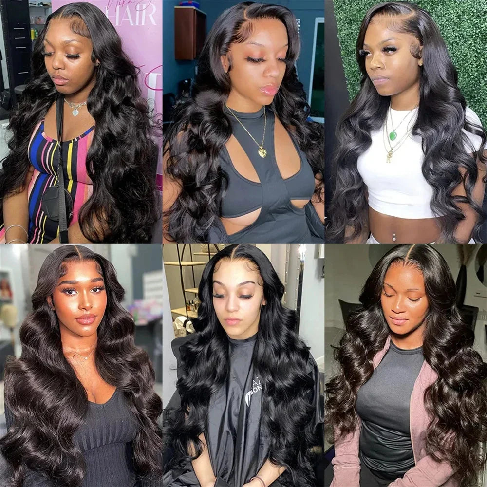 Brazilian Remy Human Hair Blend Lace Front Wig Natural Black Body Wave 13x4 HD Transparent Lace Frontal Pre Plucked For Women