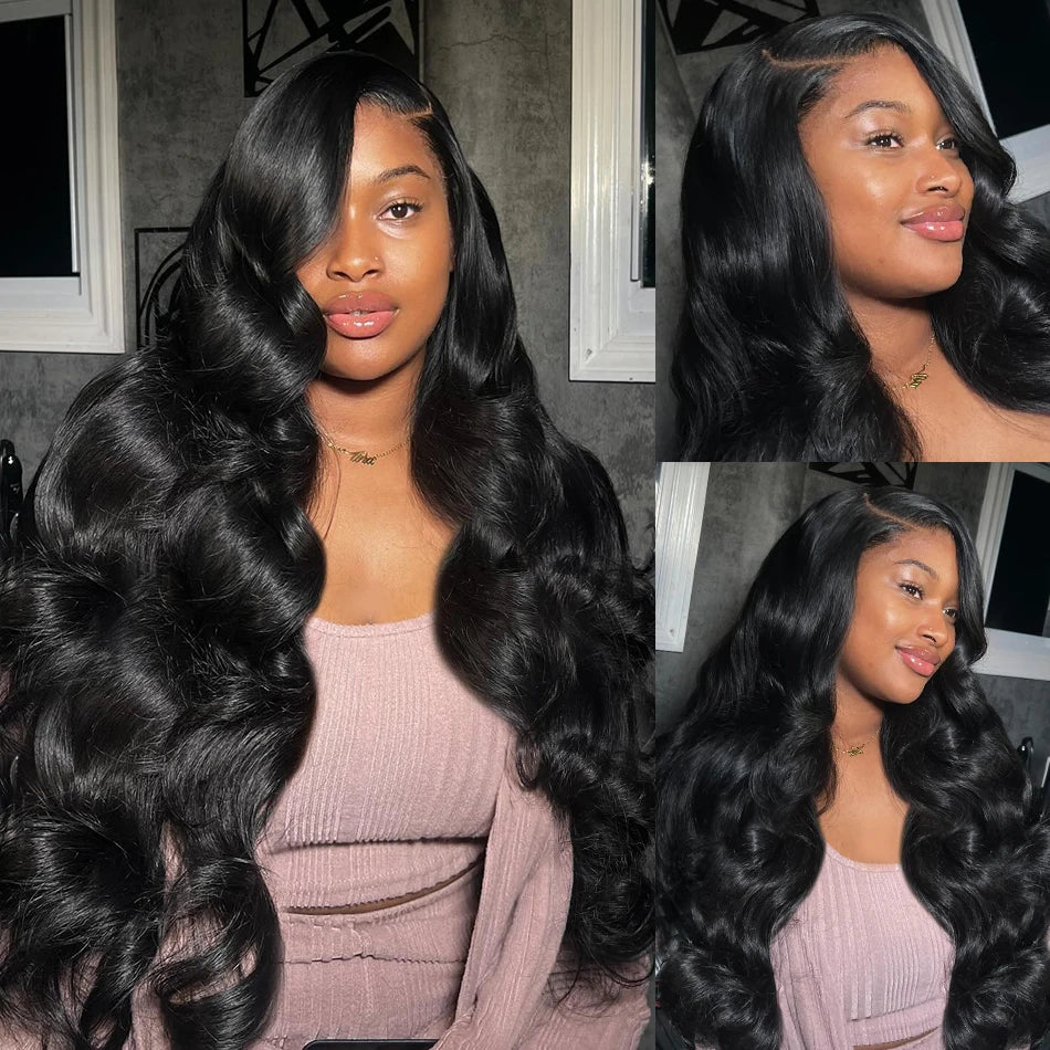 Brazilian Remy Human Hair Blend Lace Front Wig Natural Black Body Wave 13x4 HD Transparent Lace Frontal Pre Plucked For Women