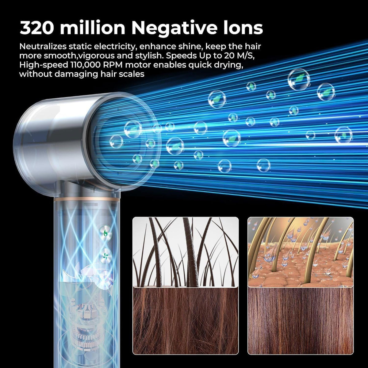 Professional Hair Dryer Brush 110000RPM High Speed Hair Dryer 5 In 1 Hair Styler Hot Air Brush Negative Ions Blow Dryer Brush Automatic Curling Iron Air Curler