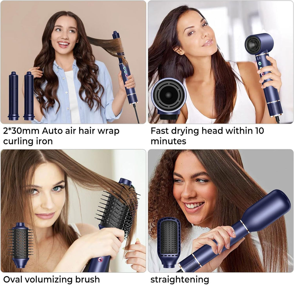 Professional Hair Dryer Brush 110000RPM High Speed Hair Dryer 5 In 1 Hair Styler Hot Air Brush Negative Ions Blow Dryer Brush Automatic Curling Iron Air Curler