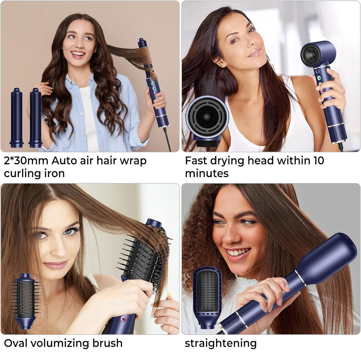 Professional Hair Dryer Brush 110000RPM High Speed Hair Dryer 5 In 1 Hair Styler Hot Air Brush Negative Ions Blow Dryer Brush Automatic Curling Iron Air Curler