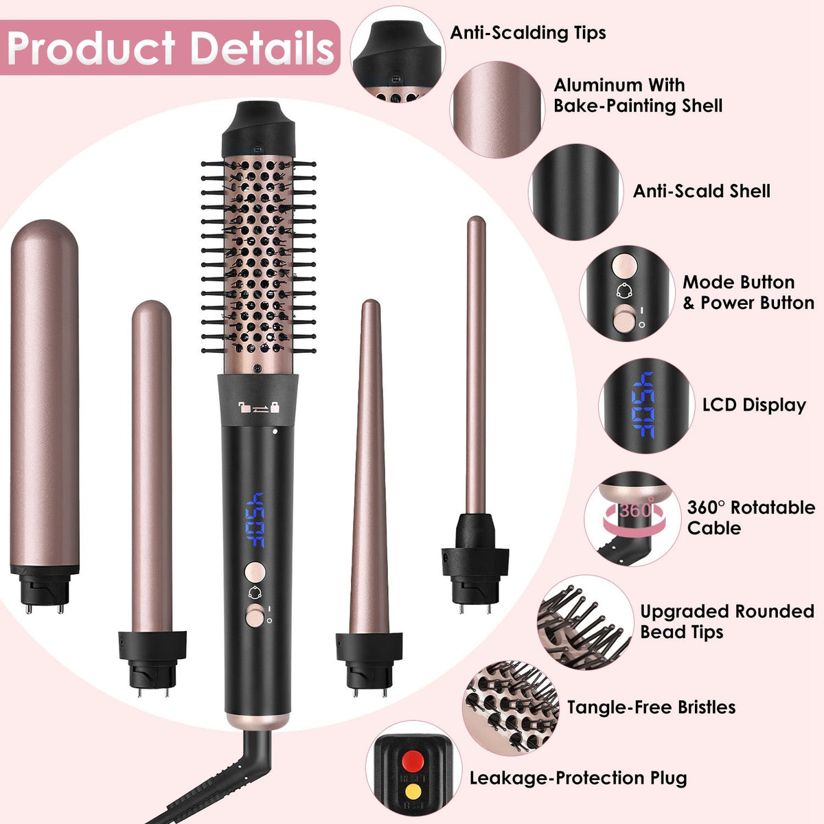 5 in 1 Curling Wand Hair Curling Iron Brush Hair