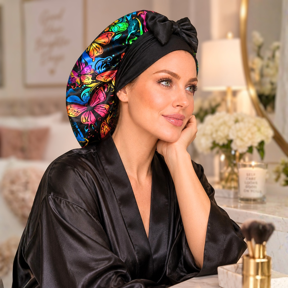 Satin Hair Bonnet for Sleeping – Adjustable Stretch Tie