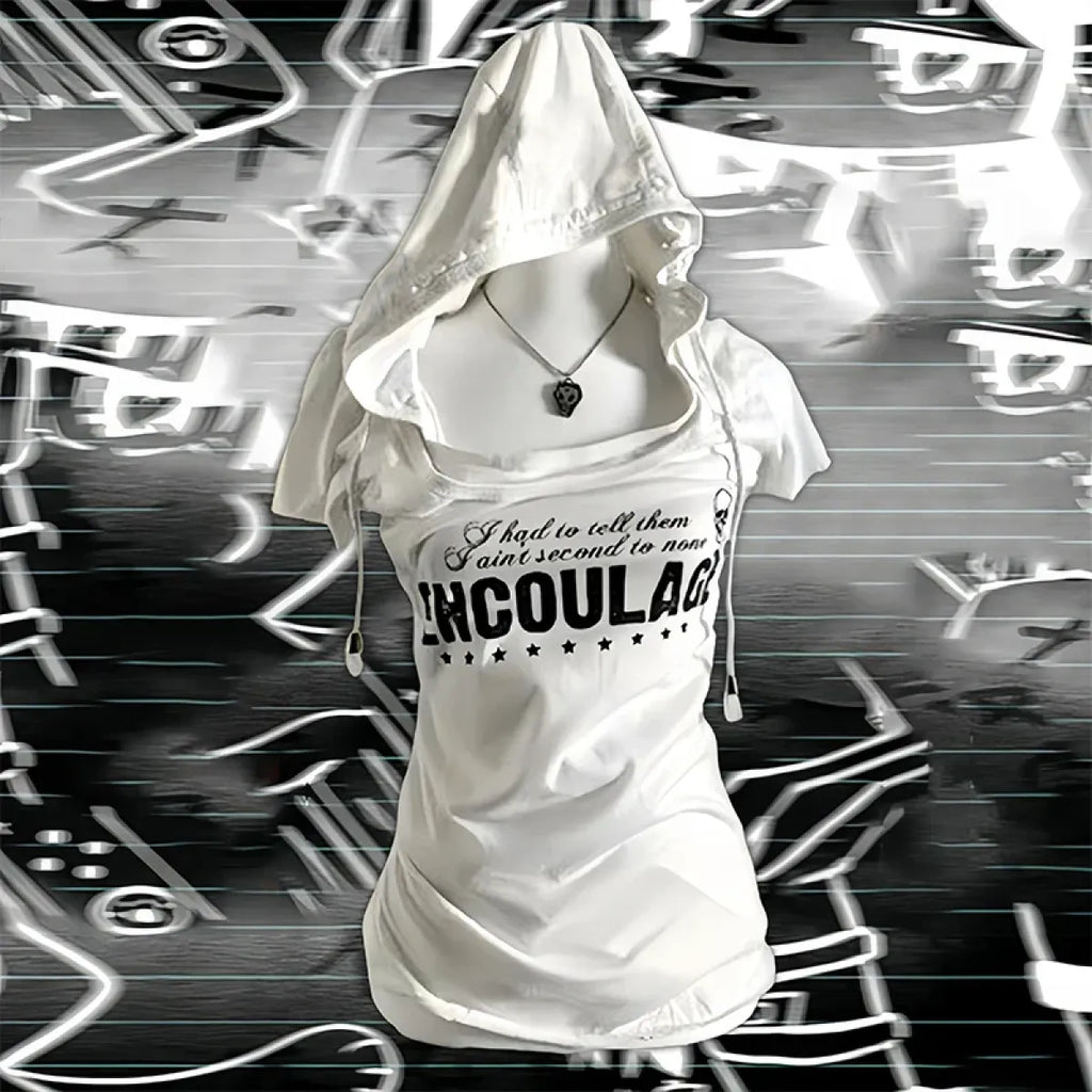 Y2K Punk Grunge T-Shirt – Hooded Slim Fit Retro Tee